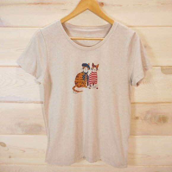 J. Crew Factory Women's size M "French Cats” Collector Tee Beige Short Sleeve - Picture 1 of 11